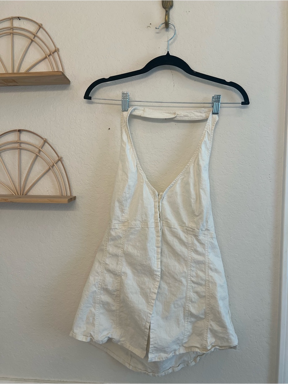 Urban Outfitters Cream Linen Halter Top Button-Front